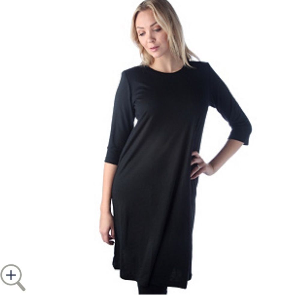 Susan Graver Ponte Knit 3/4 Sleeve Swing Dress XS Navy blue